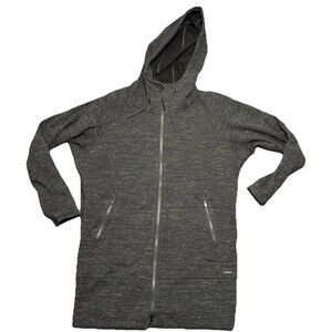 Athleta Stronger CYA Long Fleece Lined Hoodie Jacket Heathered Grey Small